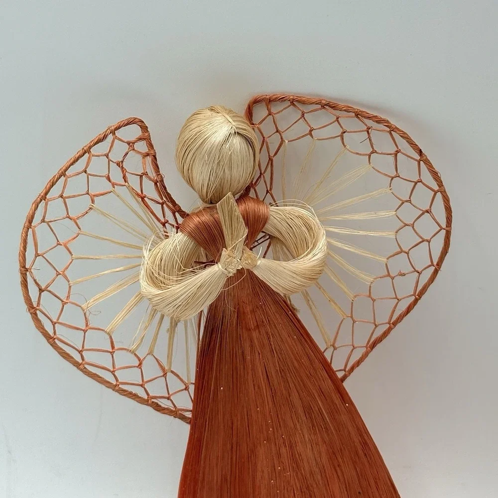 Vintage Corn Husk Angel Ornaments Lot 2 Handmade Folk Art Christmas 9.5